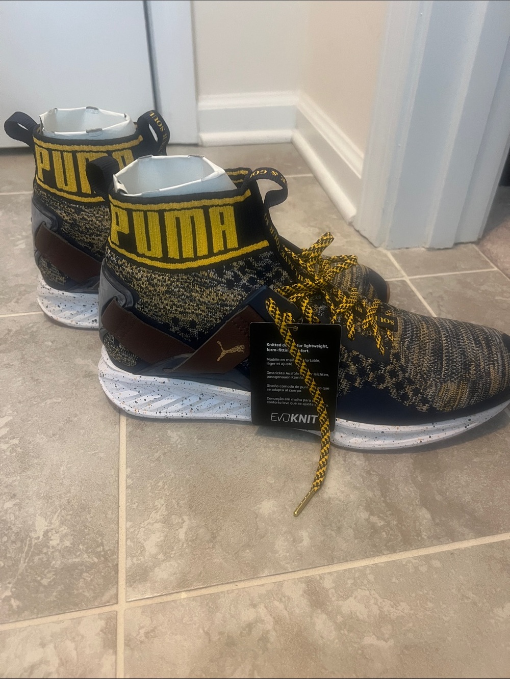 Puma Evoknit High-Top Sneakers in Black, Yellow and Brown